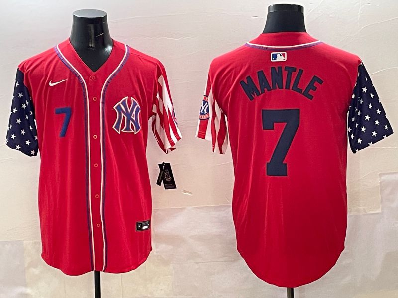 Men New York Yankees 7 Mantle Red a generation of national flags Jointly Name 2025 Nike MLB Jersey style 4